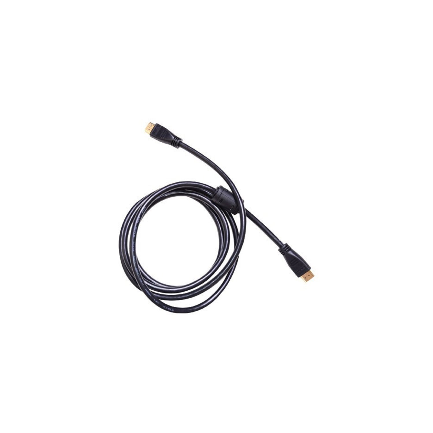 Schwarzes HDMI-Kabel. Es ist auf weißem Hintergrund aufgerollt.