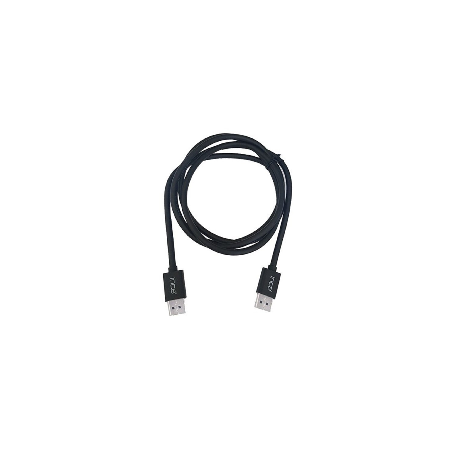 Beyaz zemin üzerinde kıvrılmış siyah HDMI kablosu. Uçlarda Inca yazısı var.