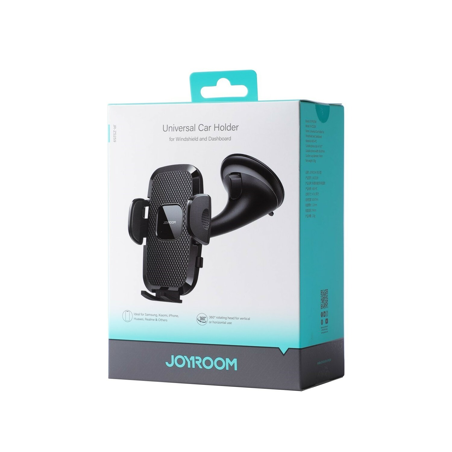 Pudełko z uchwytem na telefon do samochodu, czarne i niebiesko-zielone.