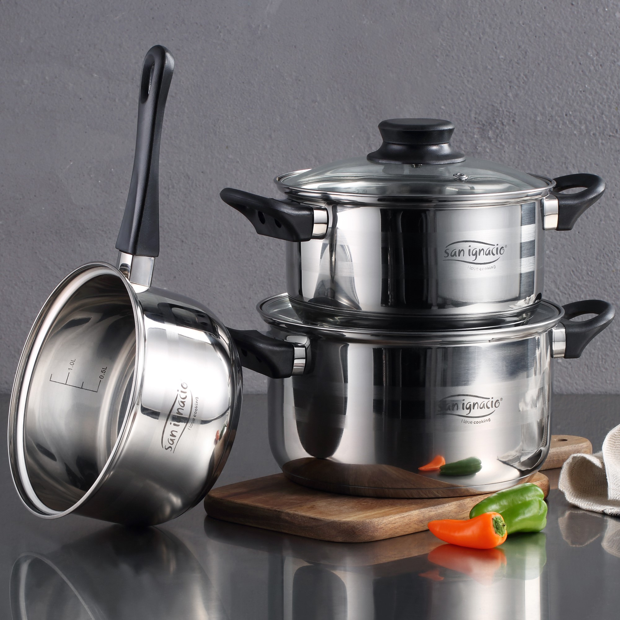 Batería de cocina - BERGNER PK8917, 2 l, Aluminio forjado, Negro