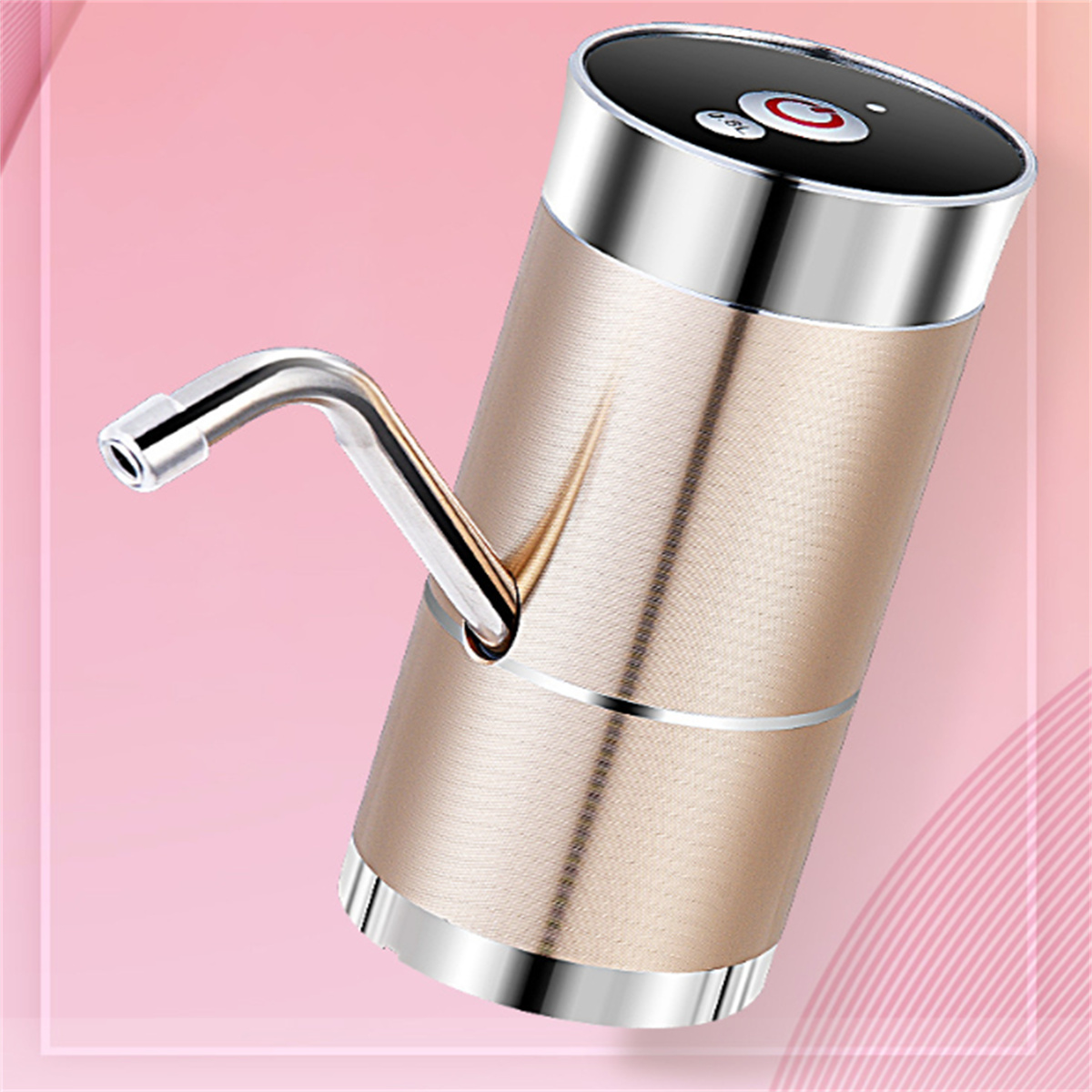 Ein gold-silberner elektrischer Wasserspender mit gebogenem Ausguss.