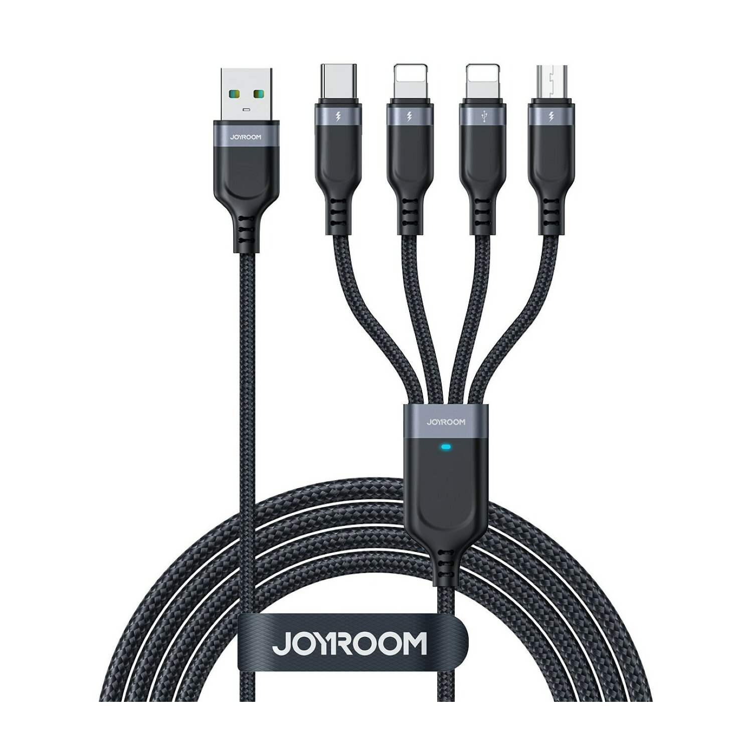 Kabel ładujący z wieloma złączami, czarny, z różnymi złączami.