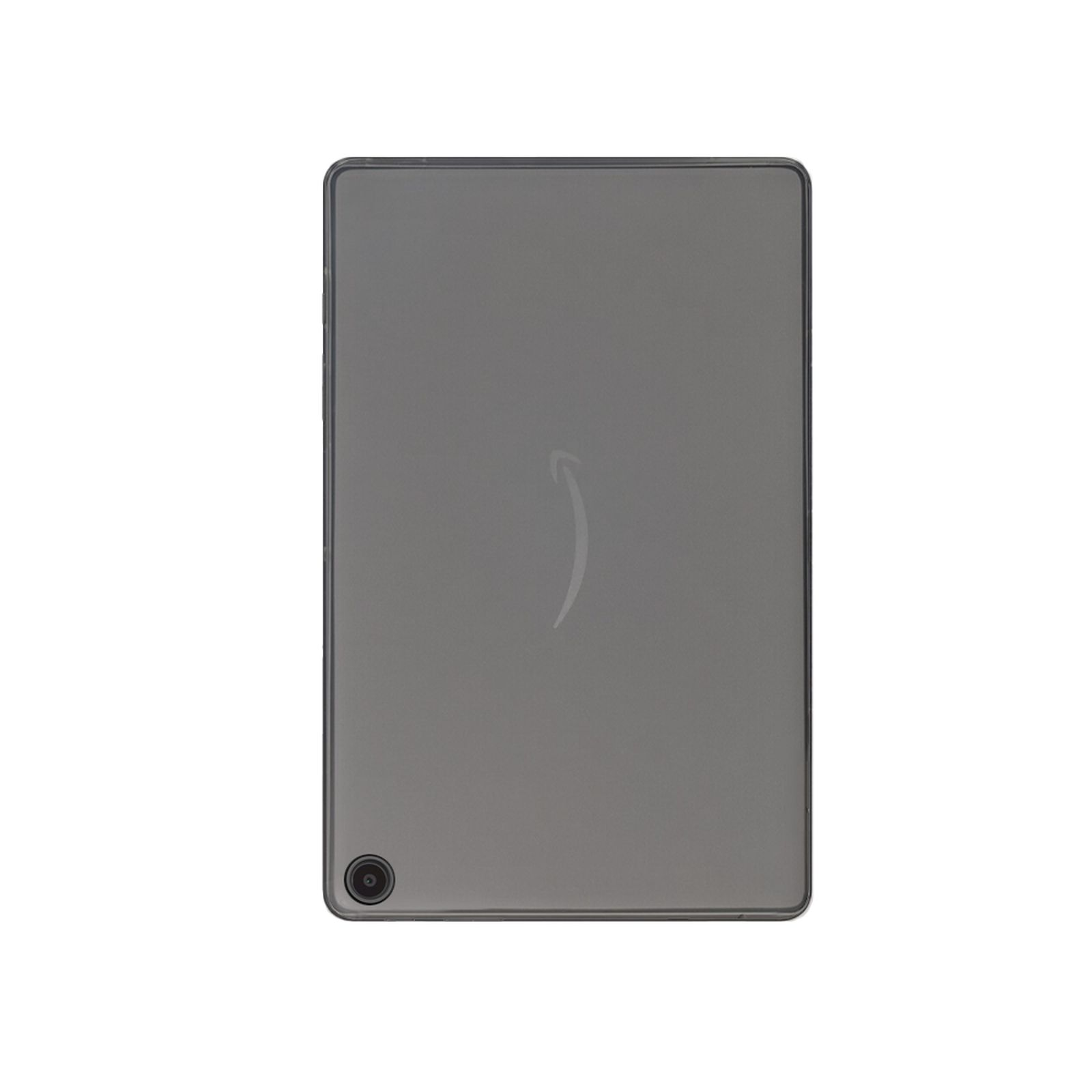 Rückansicht eines grauen Tablets mit Kameraobjektiv und Amazon-Logo.