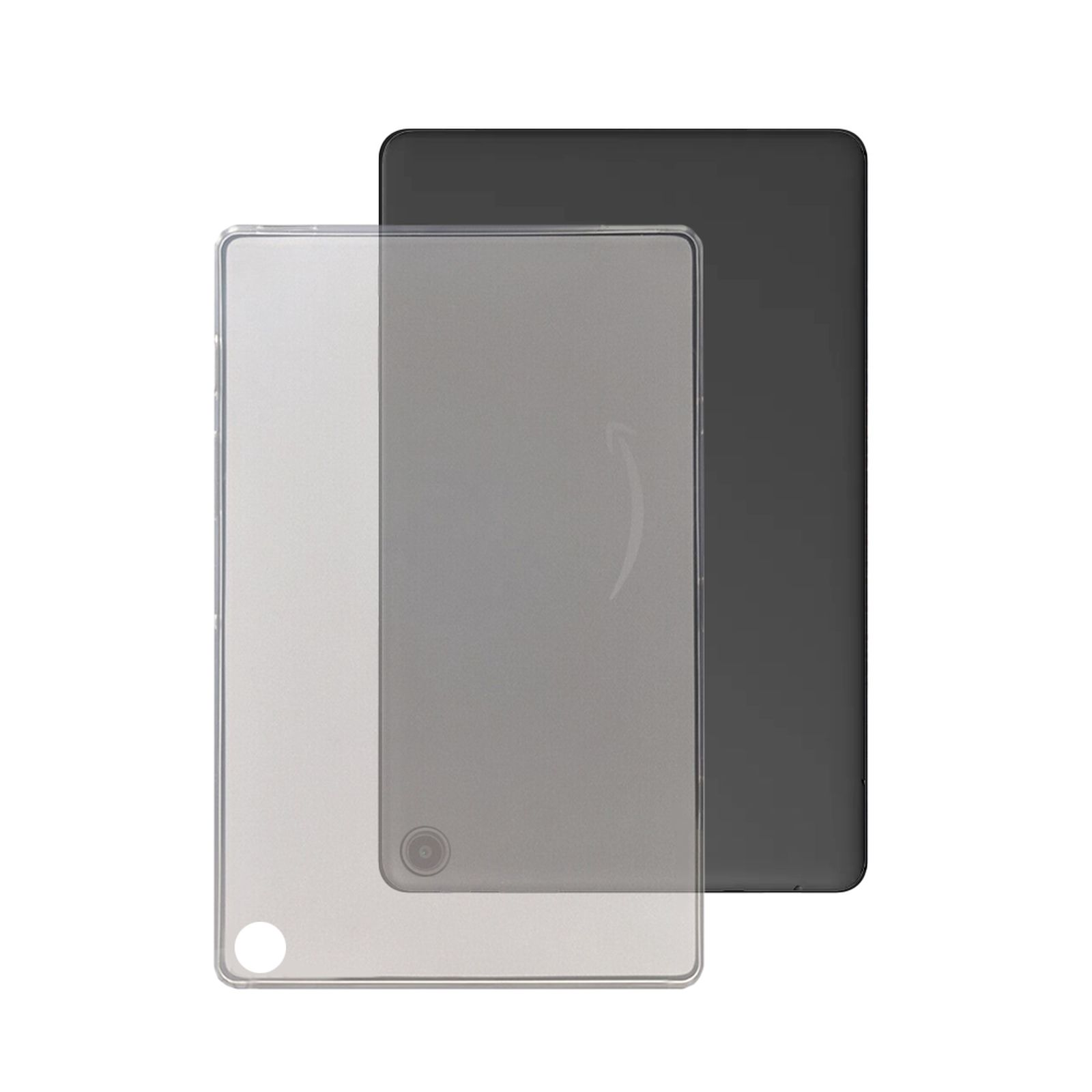 Zwei Tablets, eines mit klarer Hülle und eines mit schwarzer Hülle. Weißer Hintergrund.