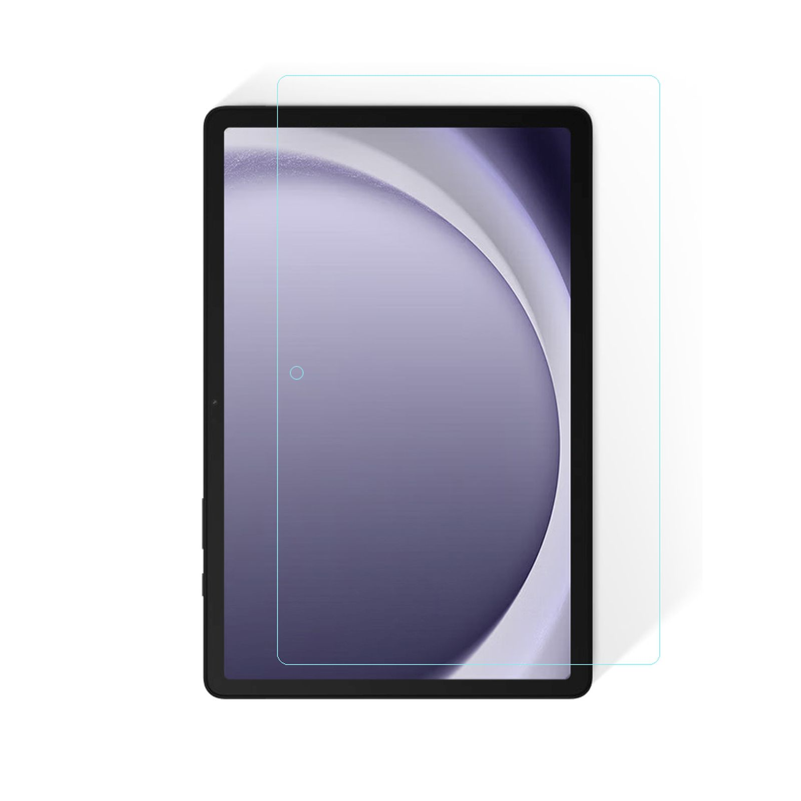 Tablet con protezione schermo applicata. Lo sfondo è una sfumatura.