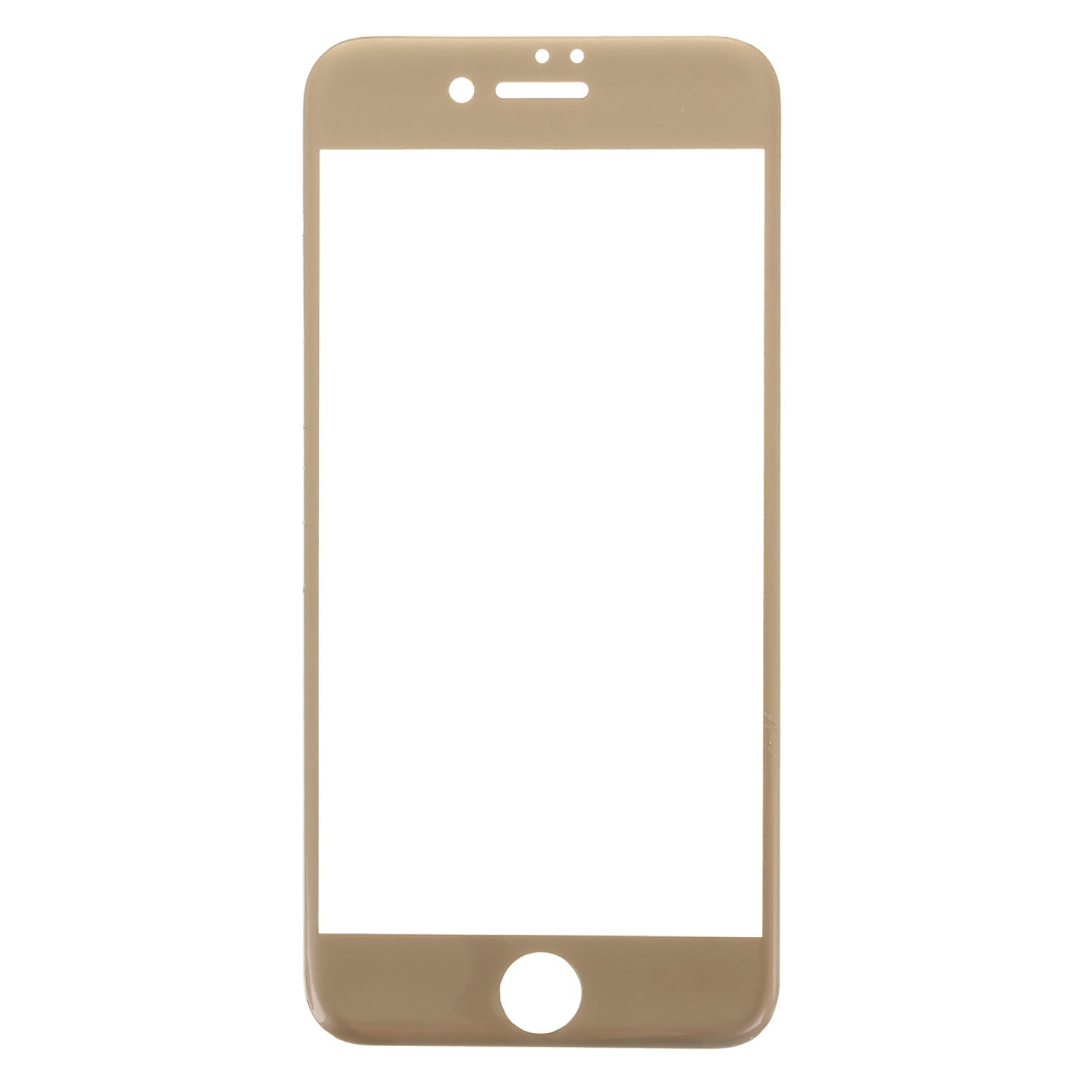 Una cornice dorata dello schermo del telefono con uno schermo bianco. Ha un ritaglio per altoparlante e fotocamera nella parte superiore.