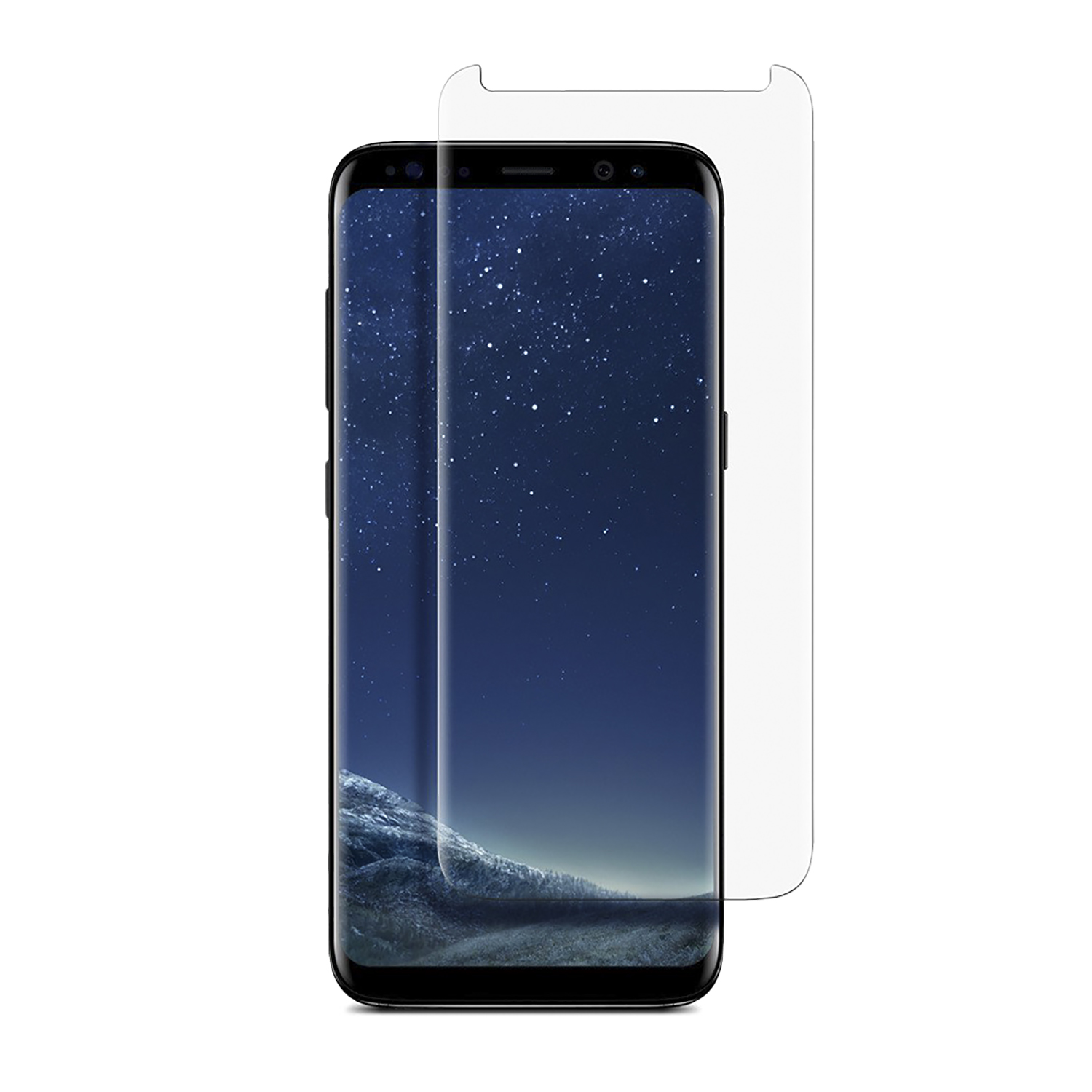 Smartphone con protezione schermo. Mostra una scena di notte stellata.