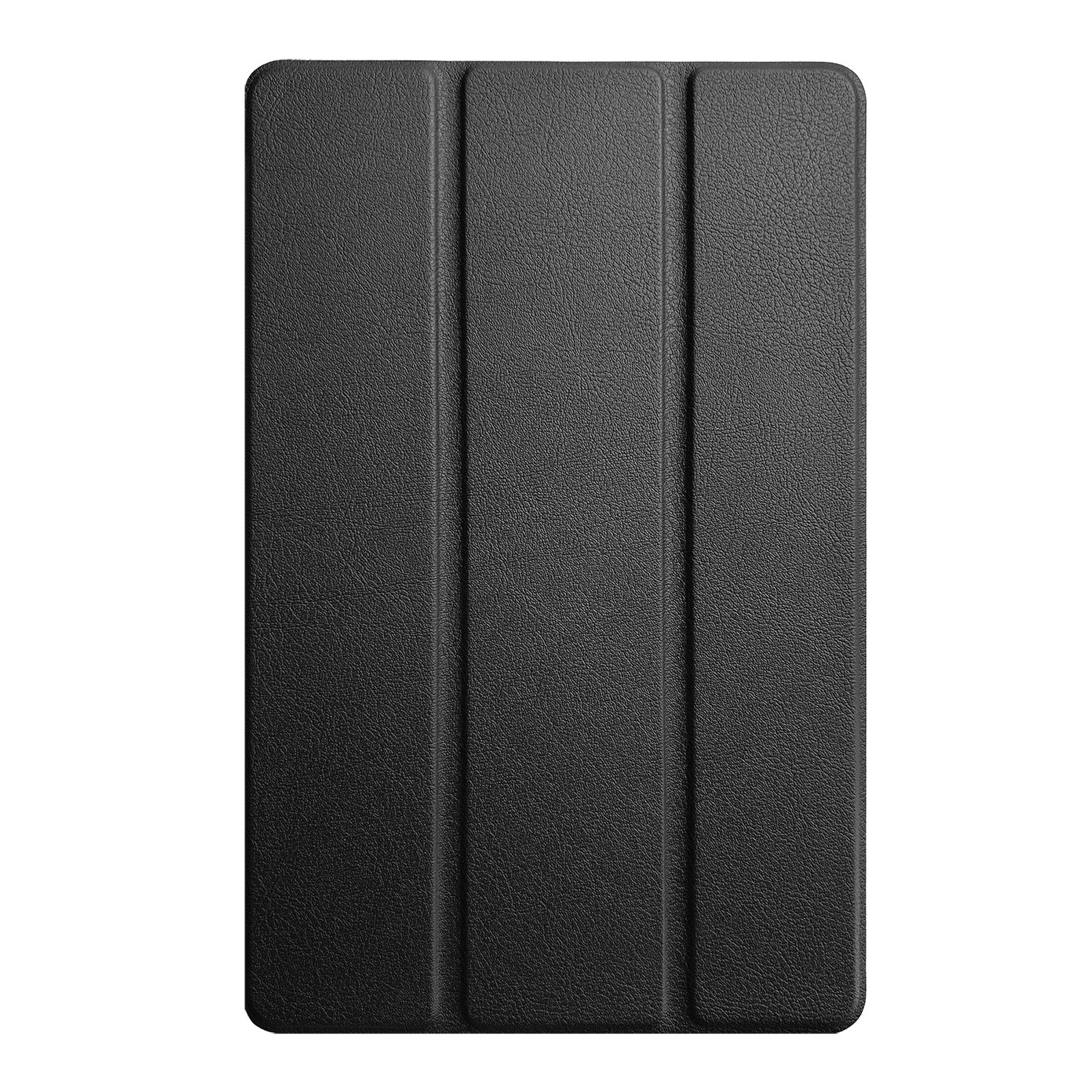 Schwarze Tablethülle. Strukturierte Oberfläche. Drei vertikale Paneele.
