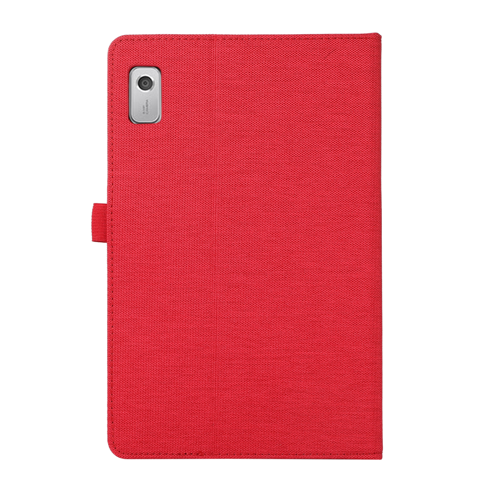 Rote Tablet-Hülle mit Kamera. Geschlossene Position. Einfache Textur.