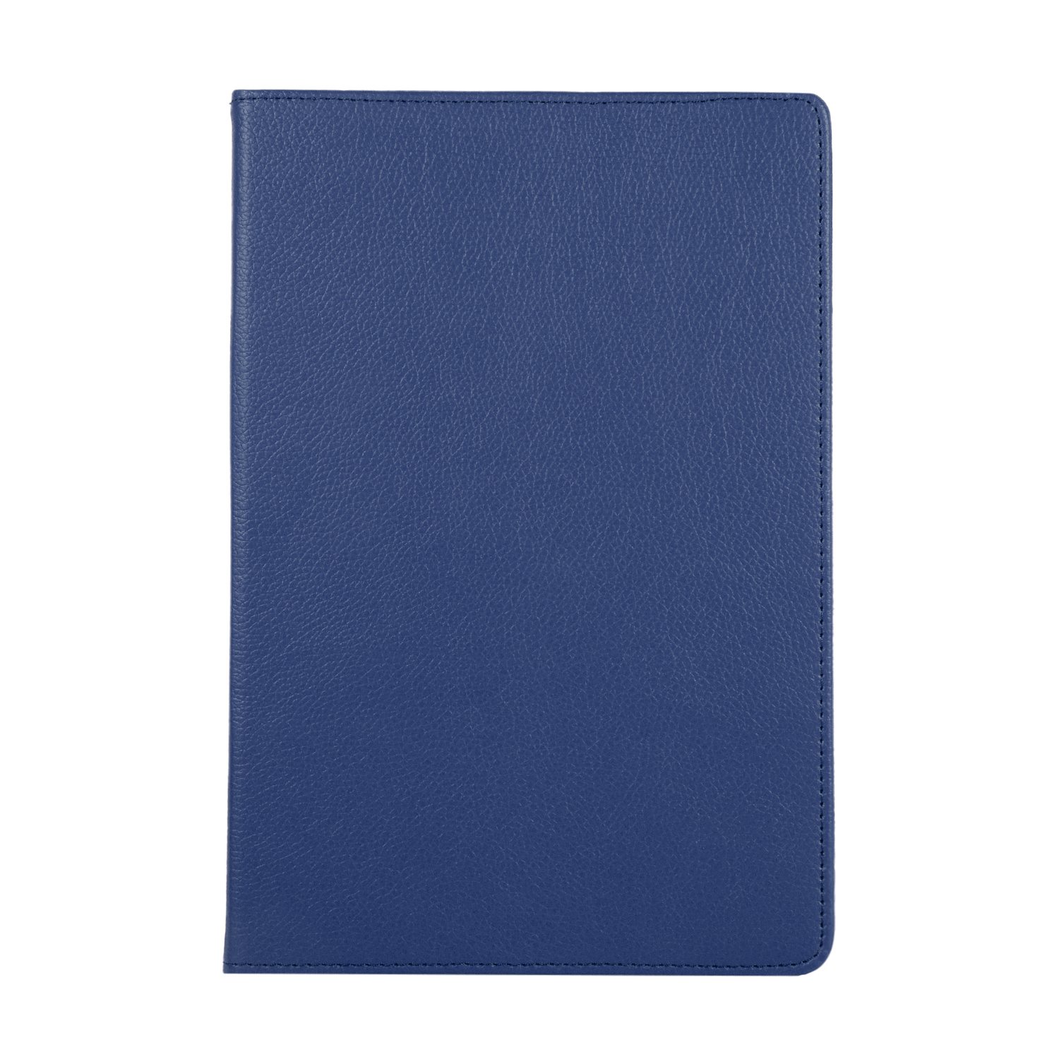 Blaue Tablet-Hülle aus Leder, geschlossen, auf weißem Hintergrund.