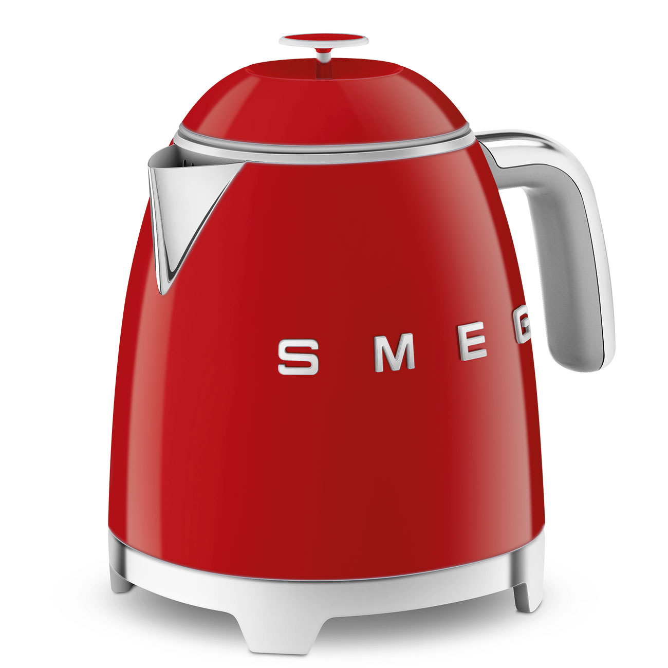 Roter SMEG-Wasserkocher auf weißem Hintergrund.