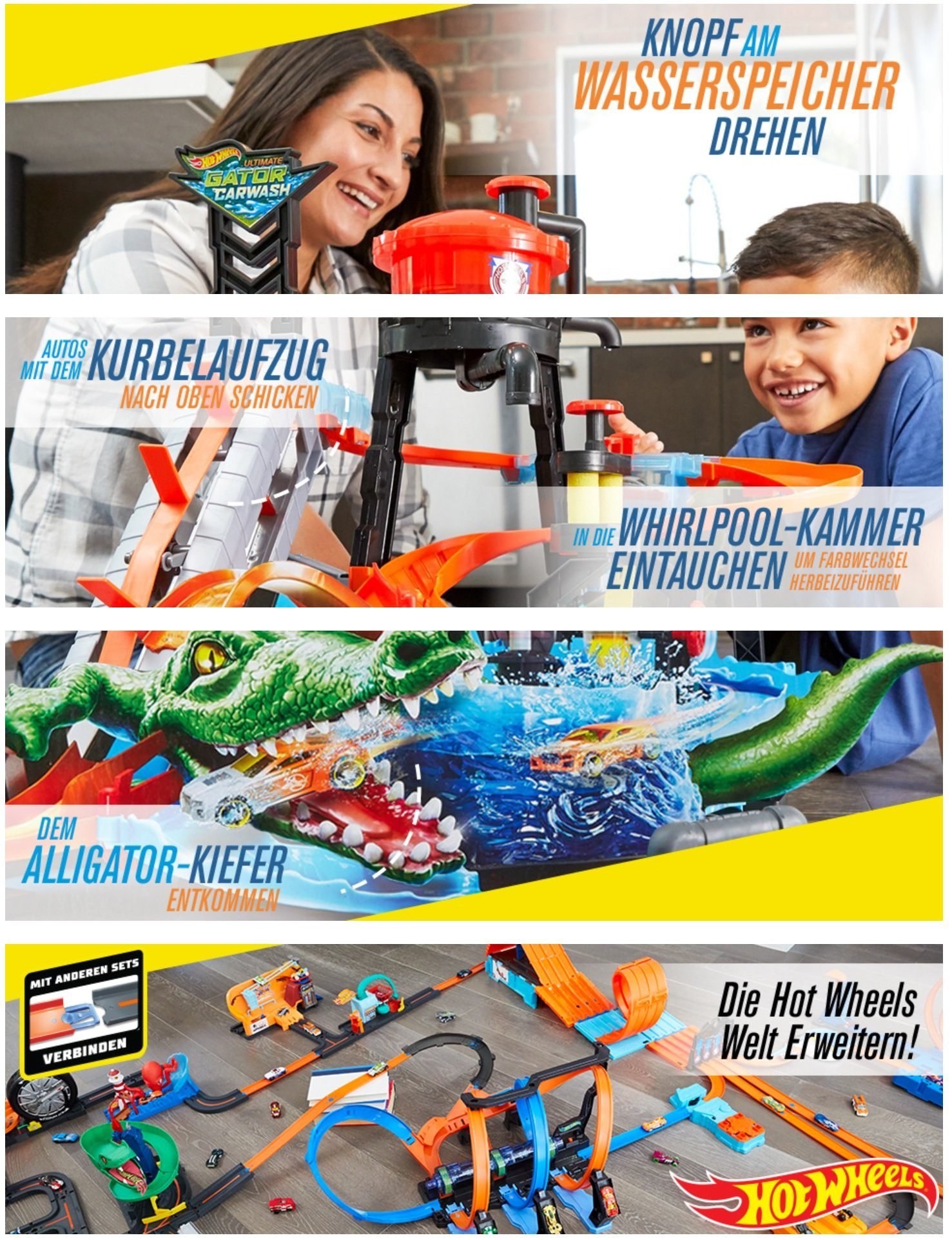 Hot Wheels Autowaschspielzeug-Set mit Personen und Autos.