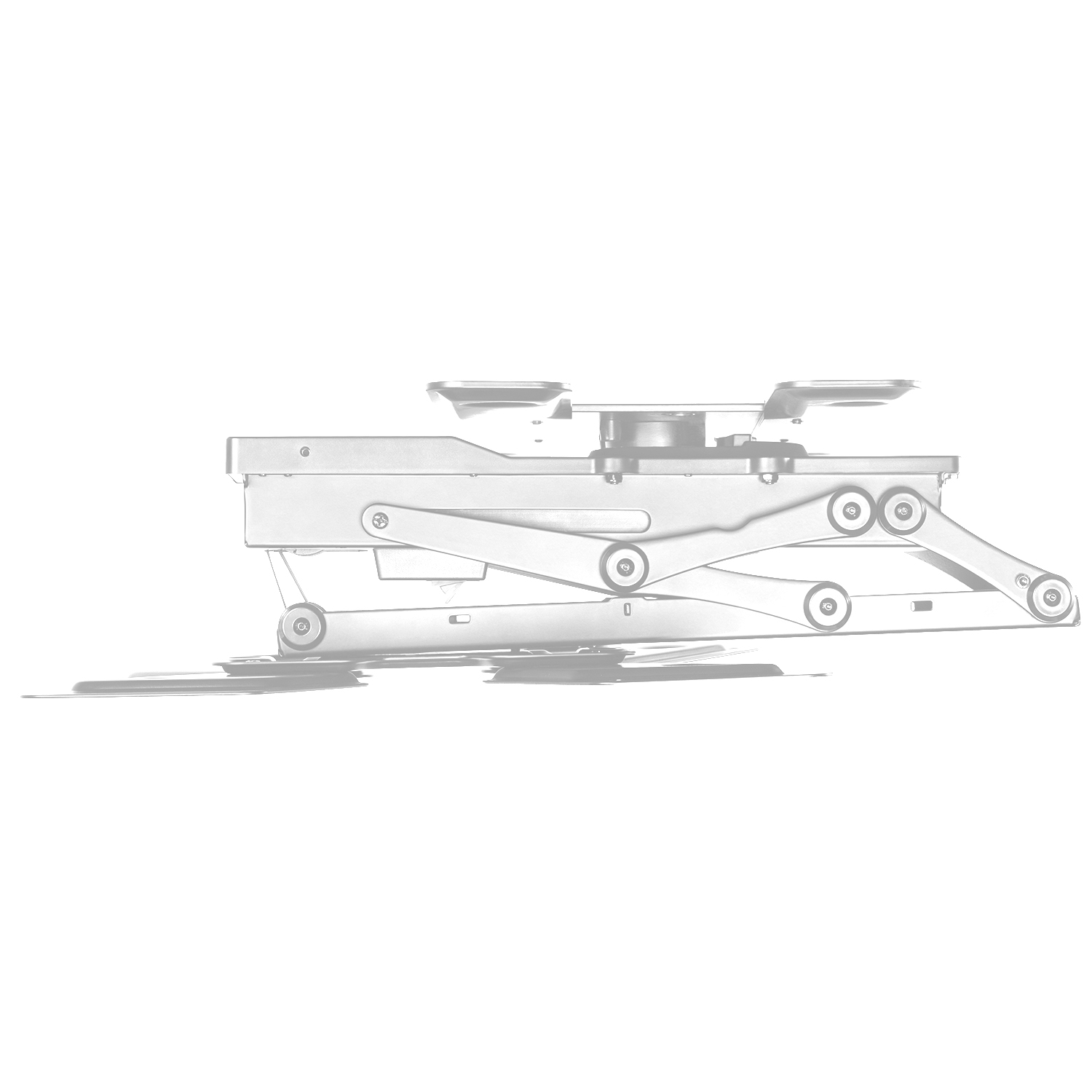 Umriss eines mechanischen Geräts, möglicherweise für einen Projektor, auf weißem Grund.