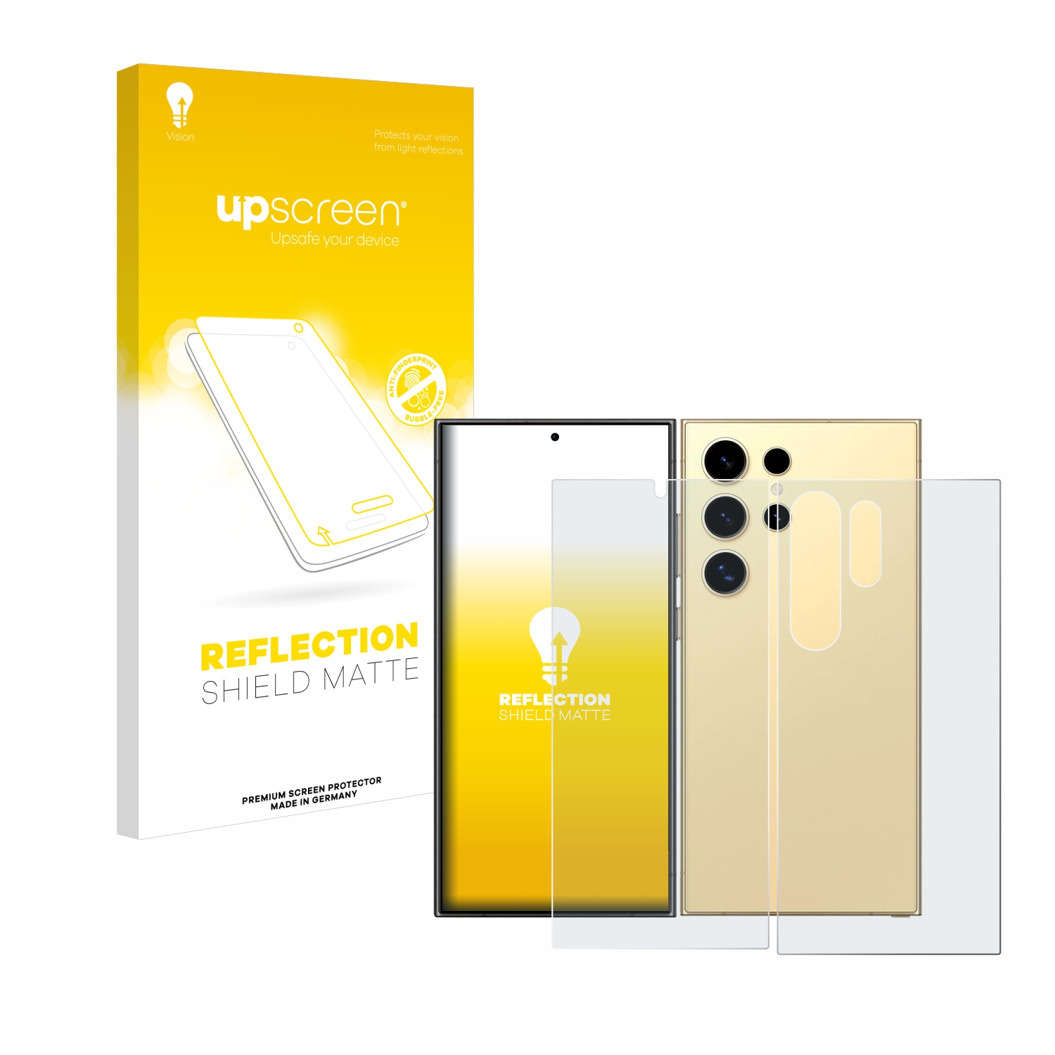 Smartphone und Displayschutzfolie. Eine Displayschutzfolienbox befindet sich neben dem Telefon.