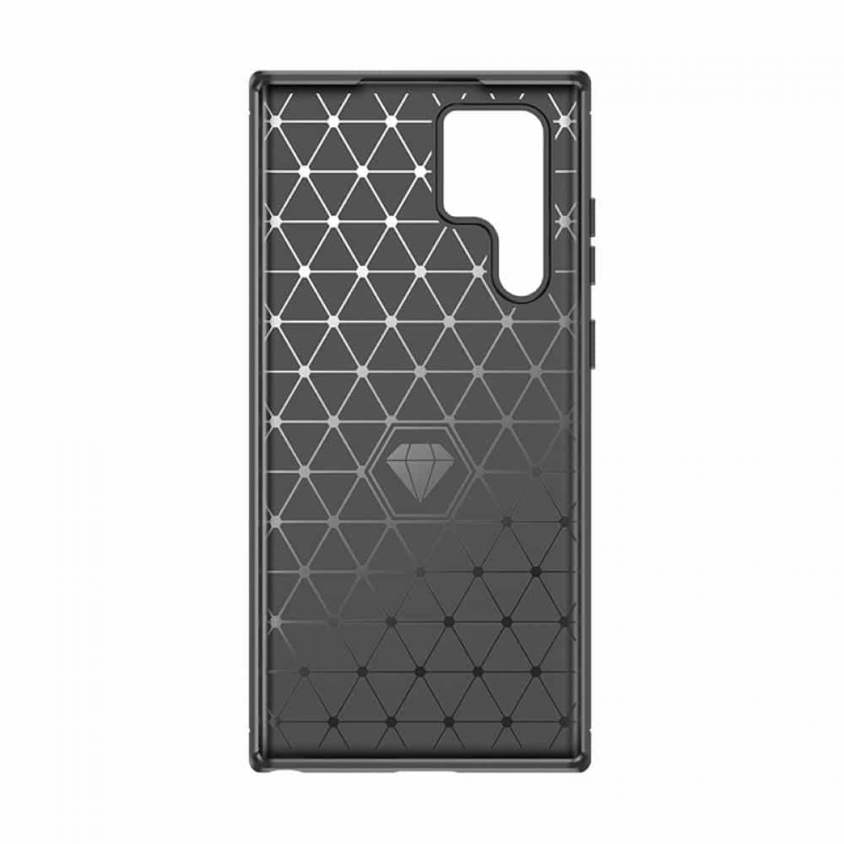 Schwarze Handyhülle mit geometrischem Muster. Die Handyhülle befindet sich auf weißem Hintergrund.