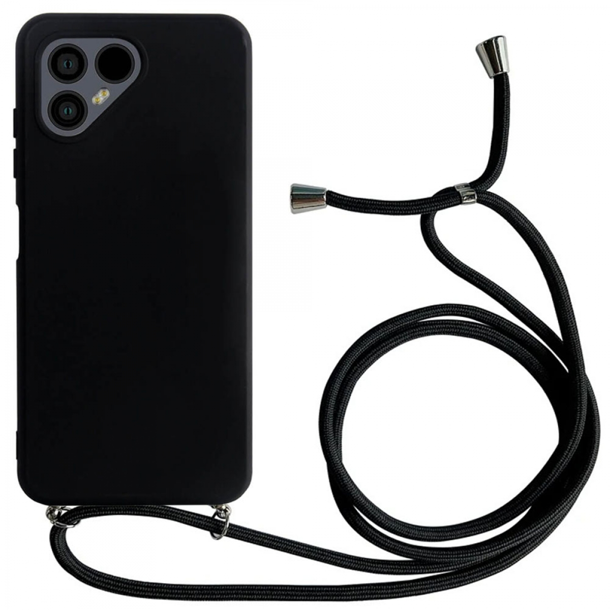 Ein schwarzes Telefon mit befestigtem schwarzen Kabel. Das Telefon befindet sich auf einer weißen Oberfläche.