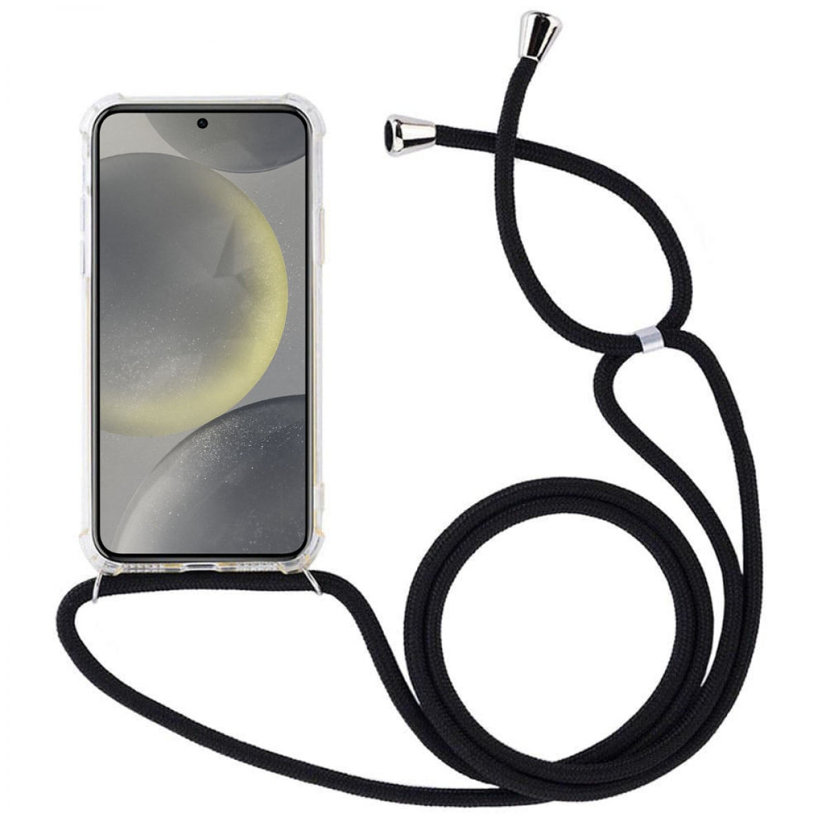 Telefon mit Szene, gehalten von einem schwarzen Band.