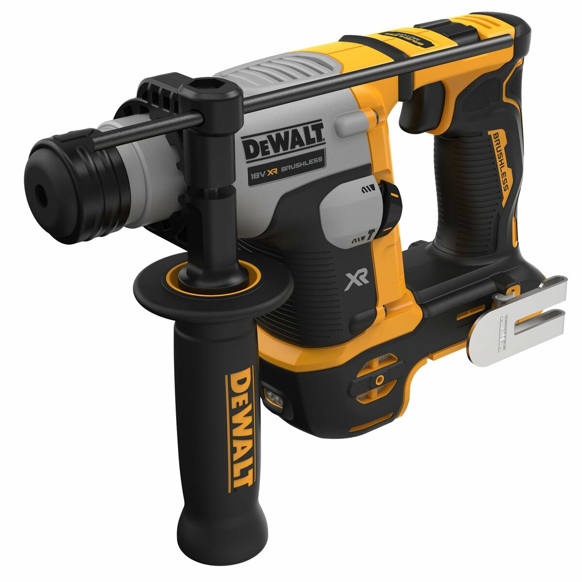 Gelb-schwarzer DeWalt-Bohrer mit schwarzem Griff auf weißem Hintergrund.