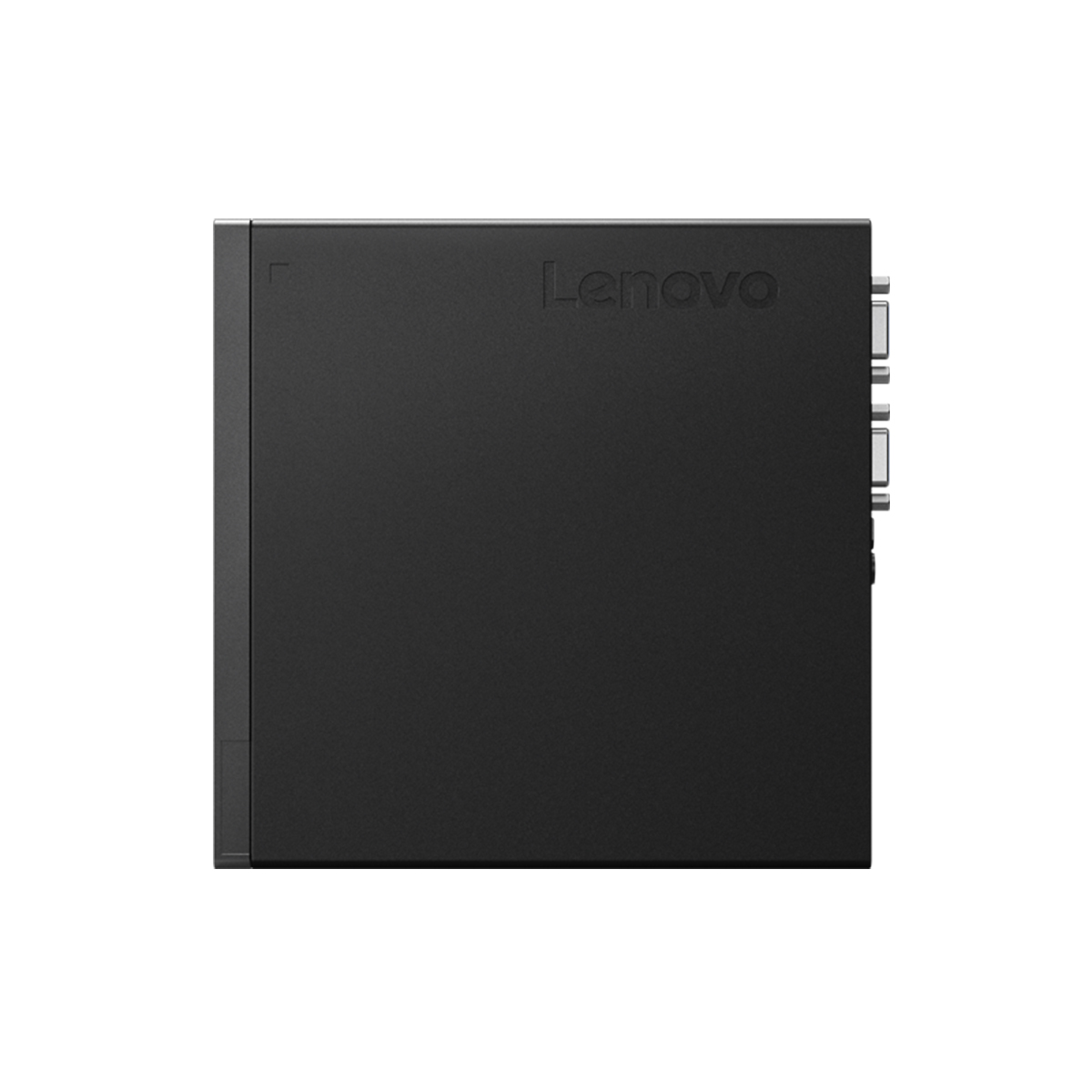 Ordenador Lenovo negro con logo Lenovo y puertos.