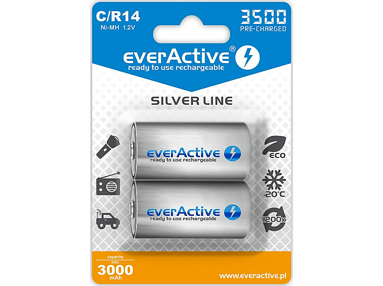 EverActive Professional Line EVHRL14-5000 Wiederaufladbare C-Batterien