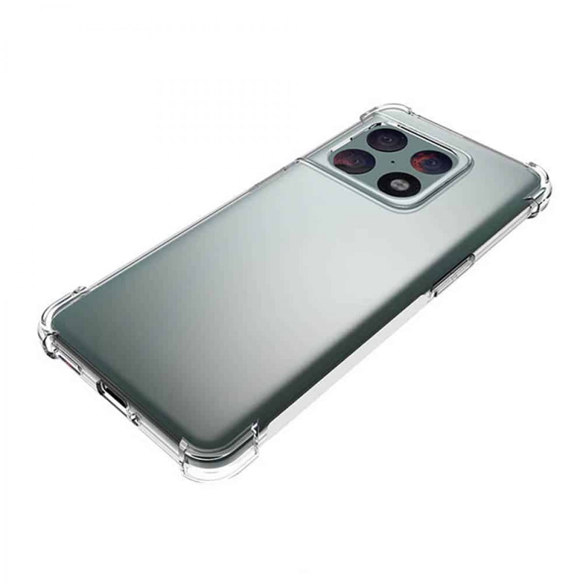 Eine transparente Handyhülle auf einem Telefon mit mehreren Kameras. Die Hülle hat einen transparenten Rand.