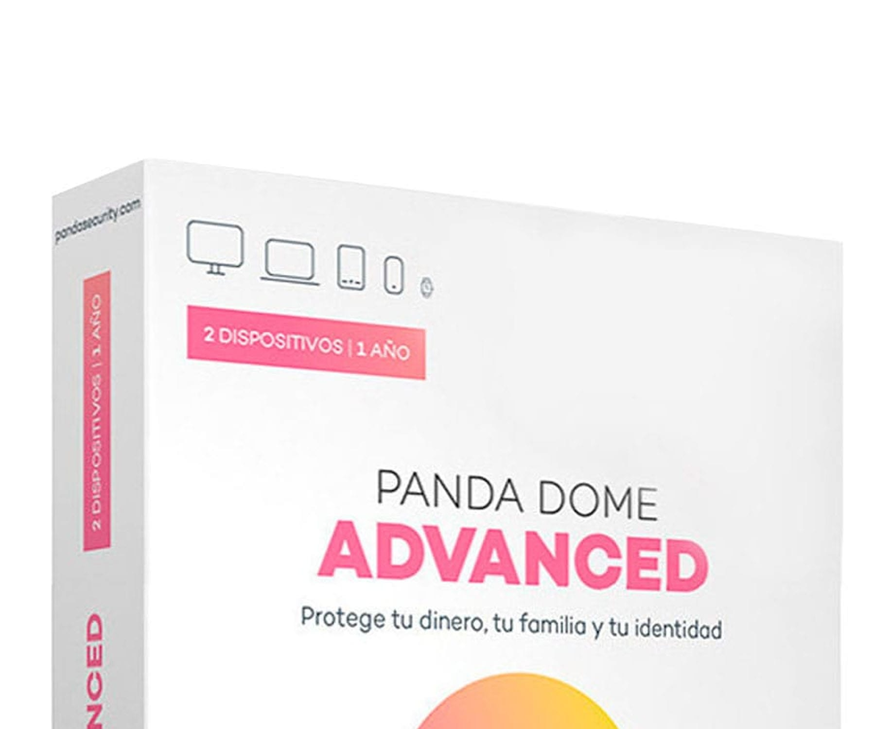 Białe pudełko z tekstem 'PANDA DOME ADVANCED' w kolorze różowym i białym.