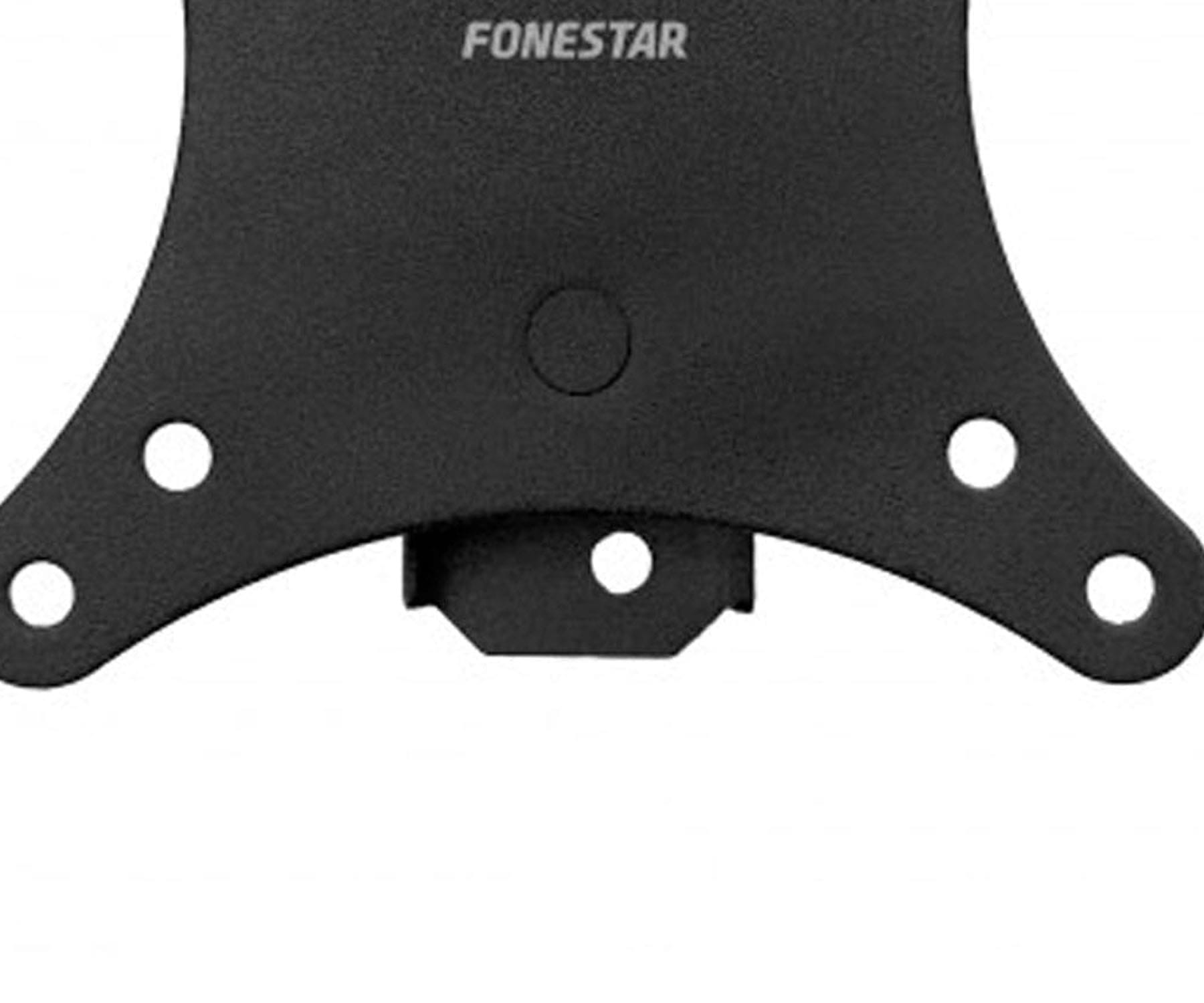Soporte metálico negro con tres agujeros, la palabra FONESTAR está escrita en él.