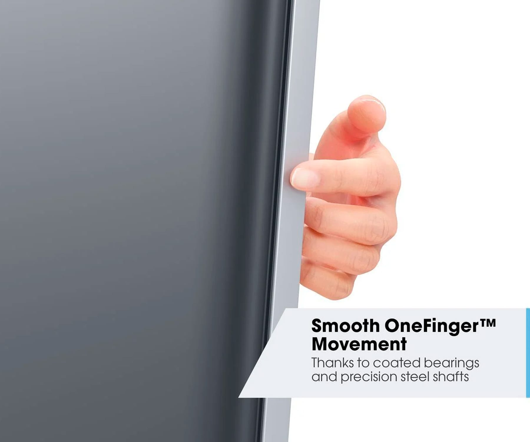 Dłoń trzymająca drzwi z tekstem Smooth OneFinger™ Movement na dole.