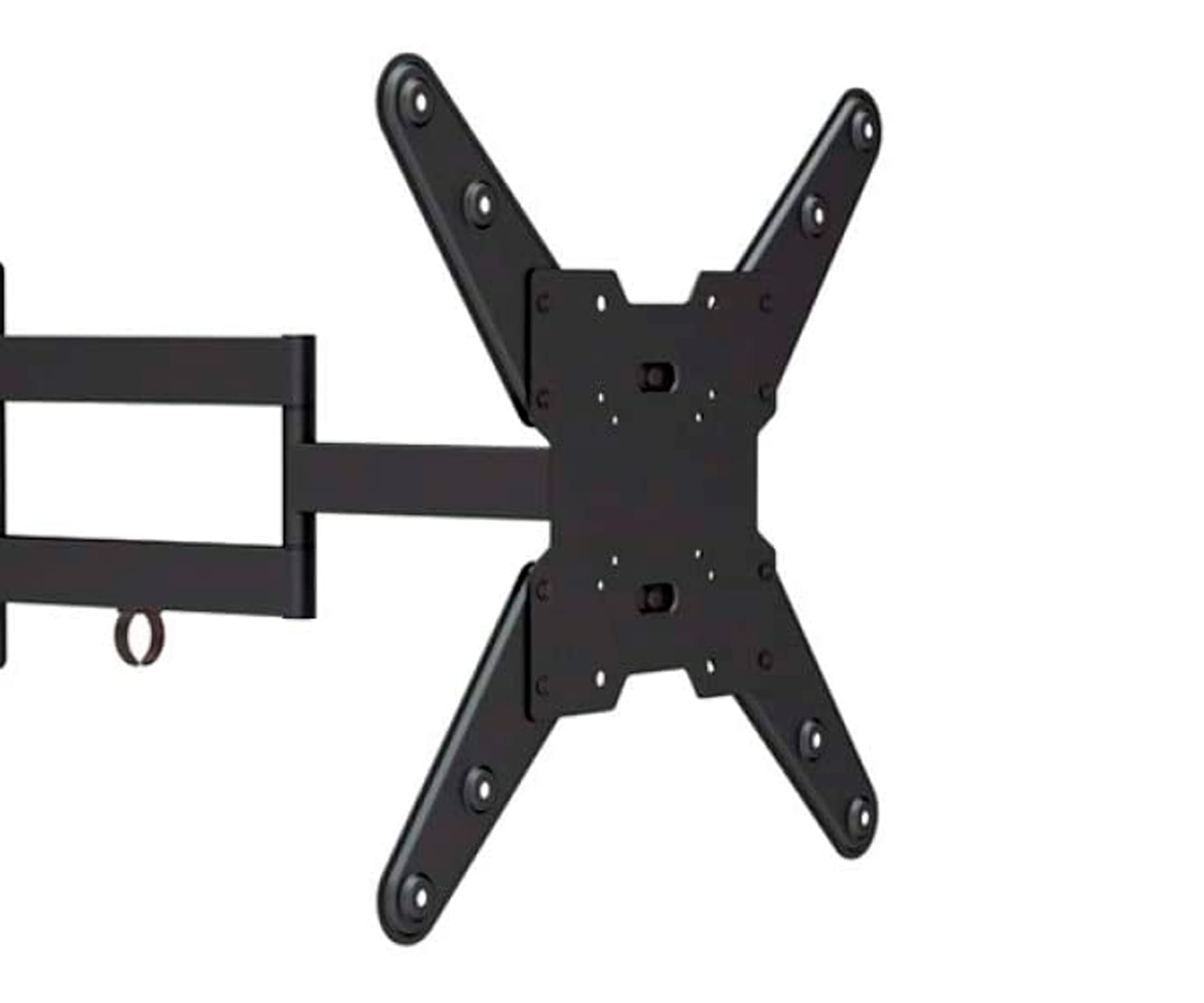 Soporte de pared para TV negro con soporte, listo para fijar a la pared.