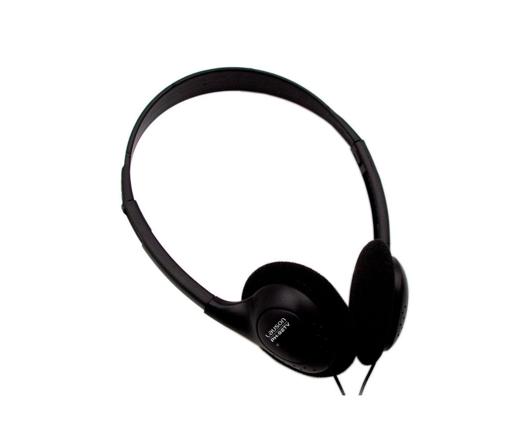 Auriculares negros. Los auriculares son circumaurales. Están sobre un fondo blanco.