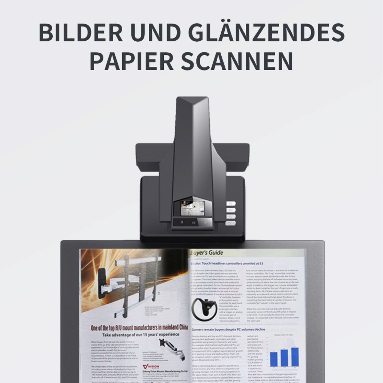 Scanner und offenes Magazin. Text auf Deutsch.
