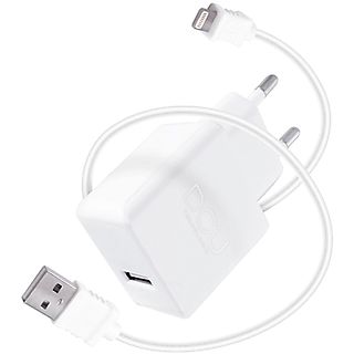 Cargador  - DCU 37350000 / Cargador de red eléctrica USB-A + cable lightning 1 metro DCU, Blanco