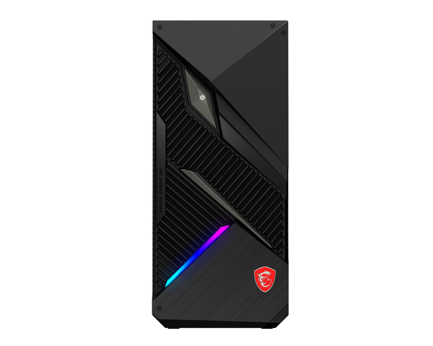 Czarna obudowa komputera. Posiada nowoczesny design z oświetleniem RGB i logo.