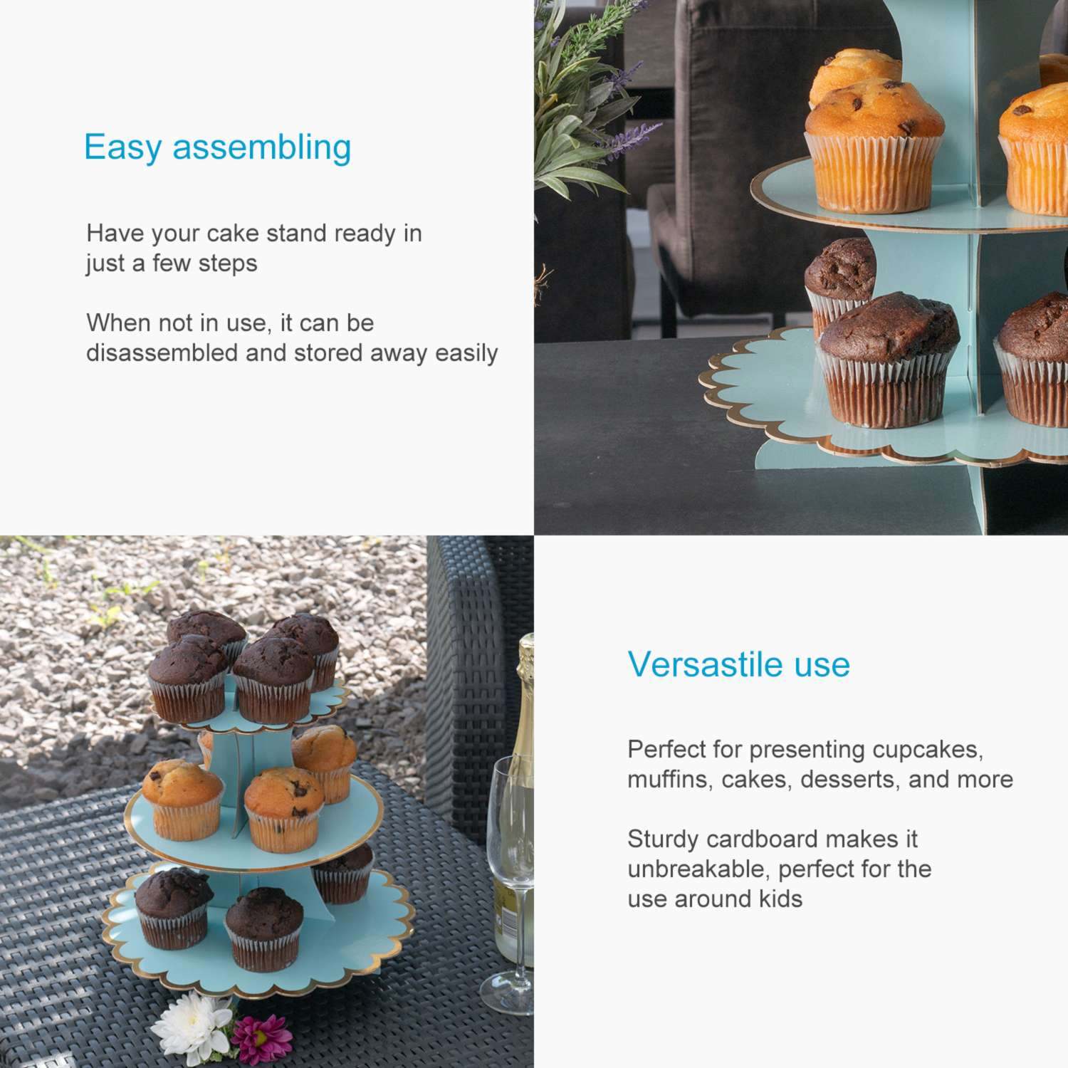 Kuchenständer mit Cupcakes, einfach zu montieren, für vielseitigen Gebrauch.