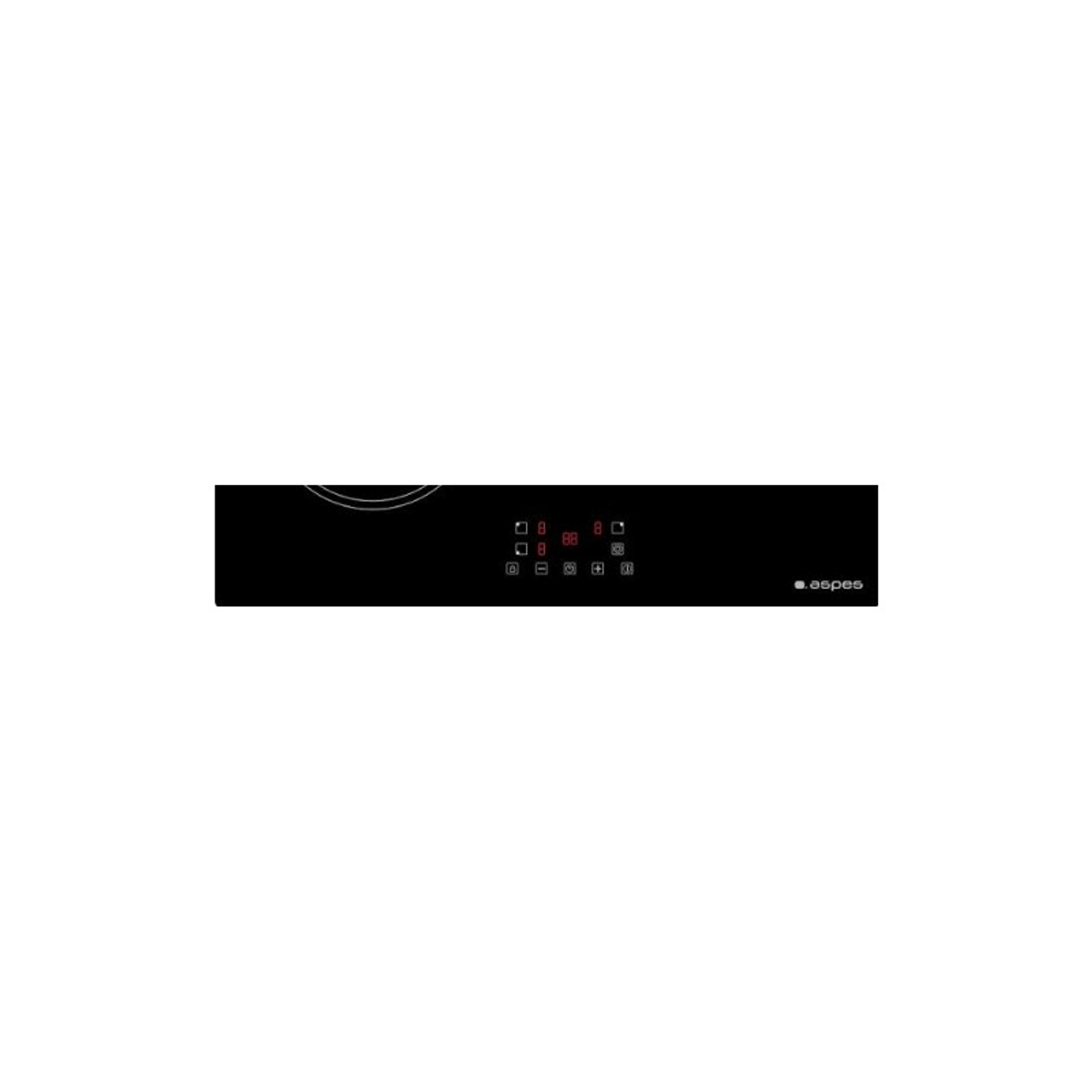 Czarna płyta grzewcza do zabudowy z cyfrowymi elementami sterującymi i marką 'aspes' po prawej stronie.