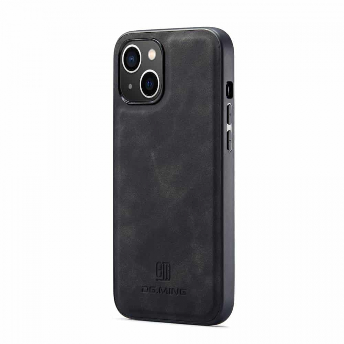 Eine schwarze iPhone-Hülle mit Ausschnitt für Dual-Kamera. Die Hülle ist schwarz und hat Struktur.