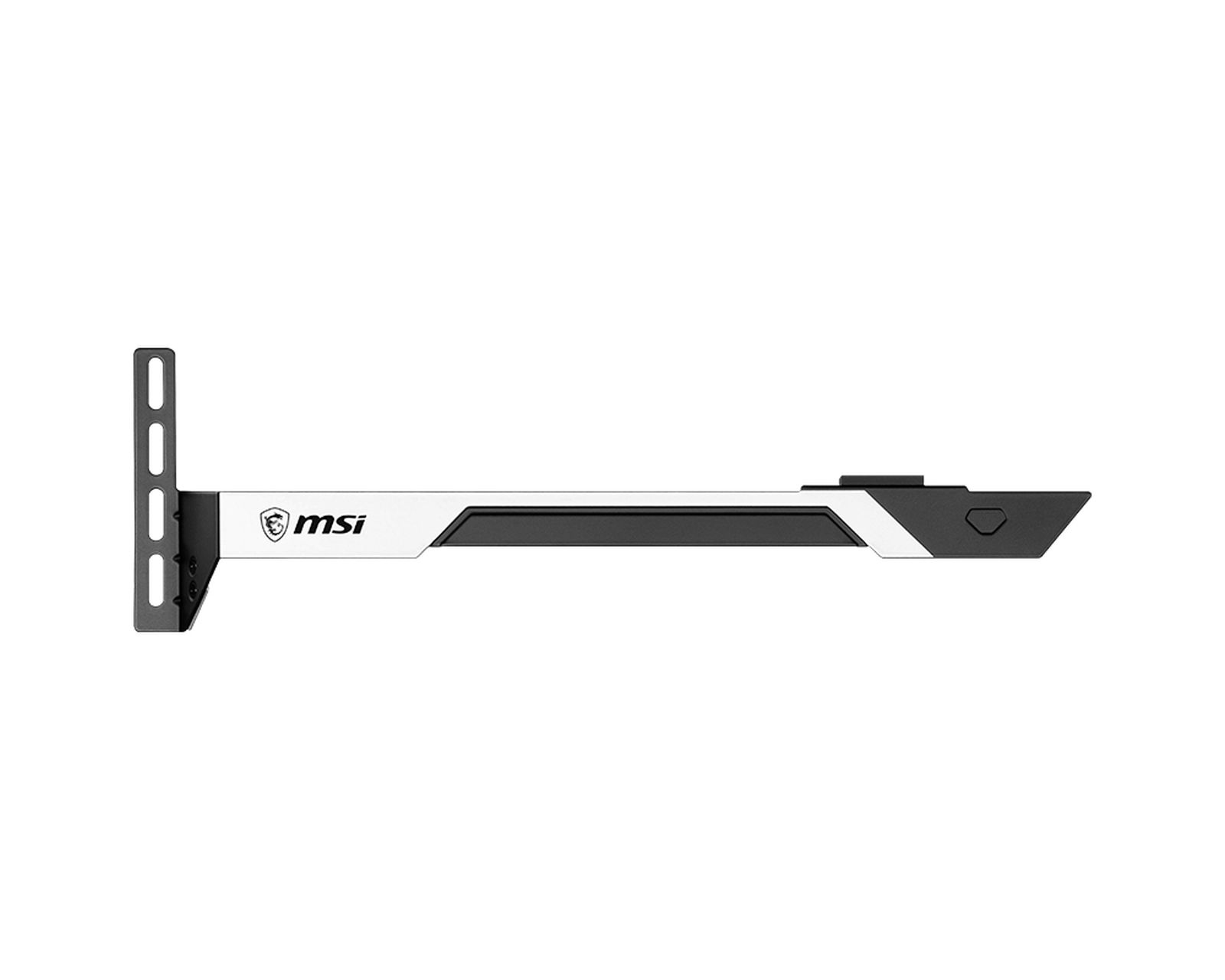 Supporto per scheda grafica MSI. Bianco e nero con logo MSI.
