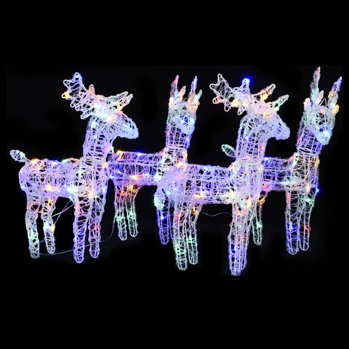 Drei Rentier-Weihnachtslichter vor schwarzem Hintergrund, die eine festliche Darstellung erzeugen.