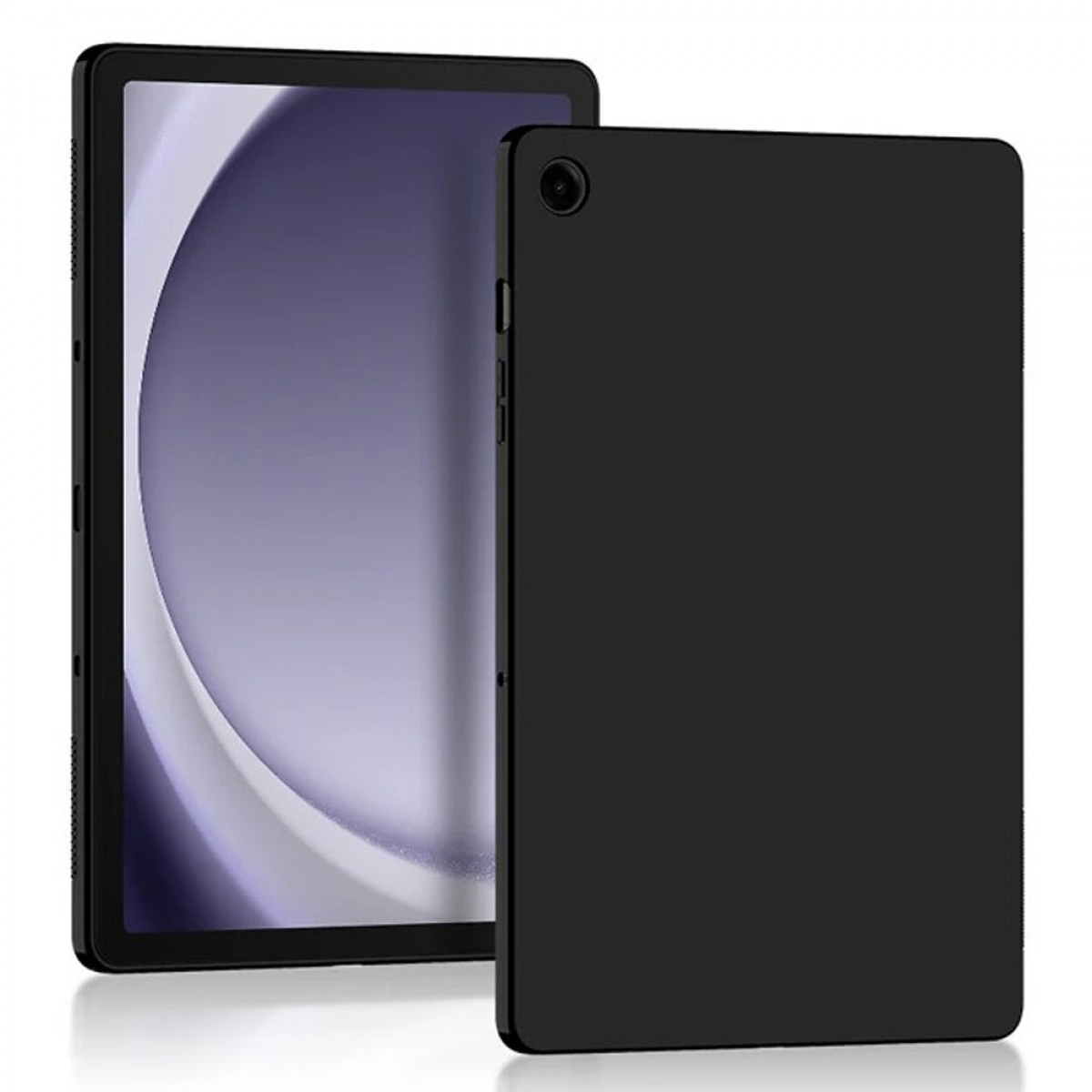 Eine schwarze Tablethülle mit einem Tablet darin.