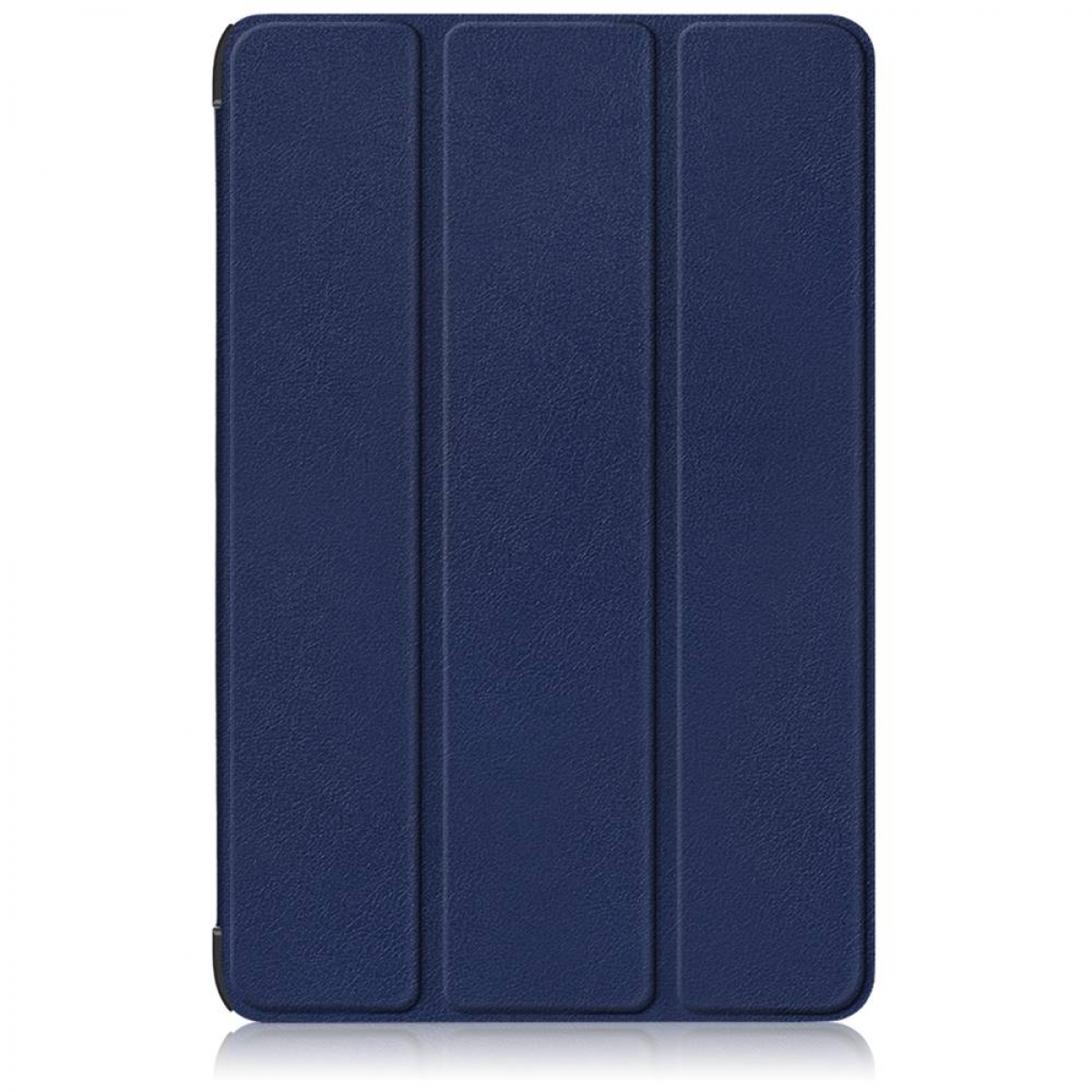 Dunkelblaue Tablethülle mit glatter Oberfläche. Geschlossenes, dreiteiliges Design.
