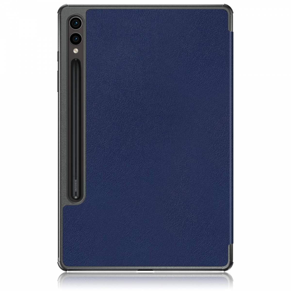 Eine blaue Tablet-Hülle mit einem Stift. Die Hülle ist geschlossen, der Stift befindet sich an der Seite.