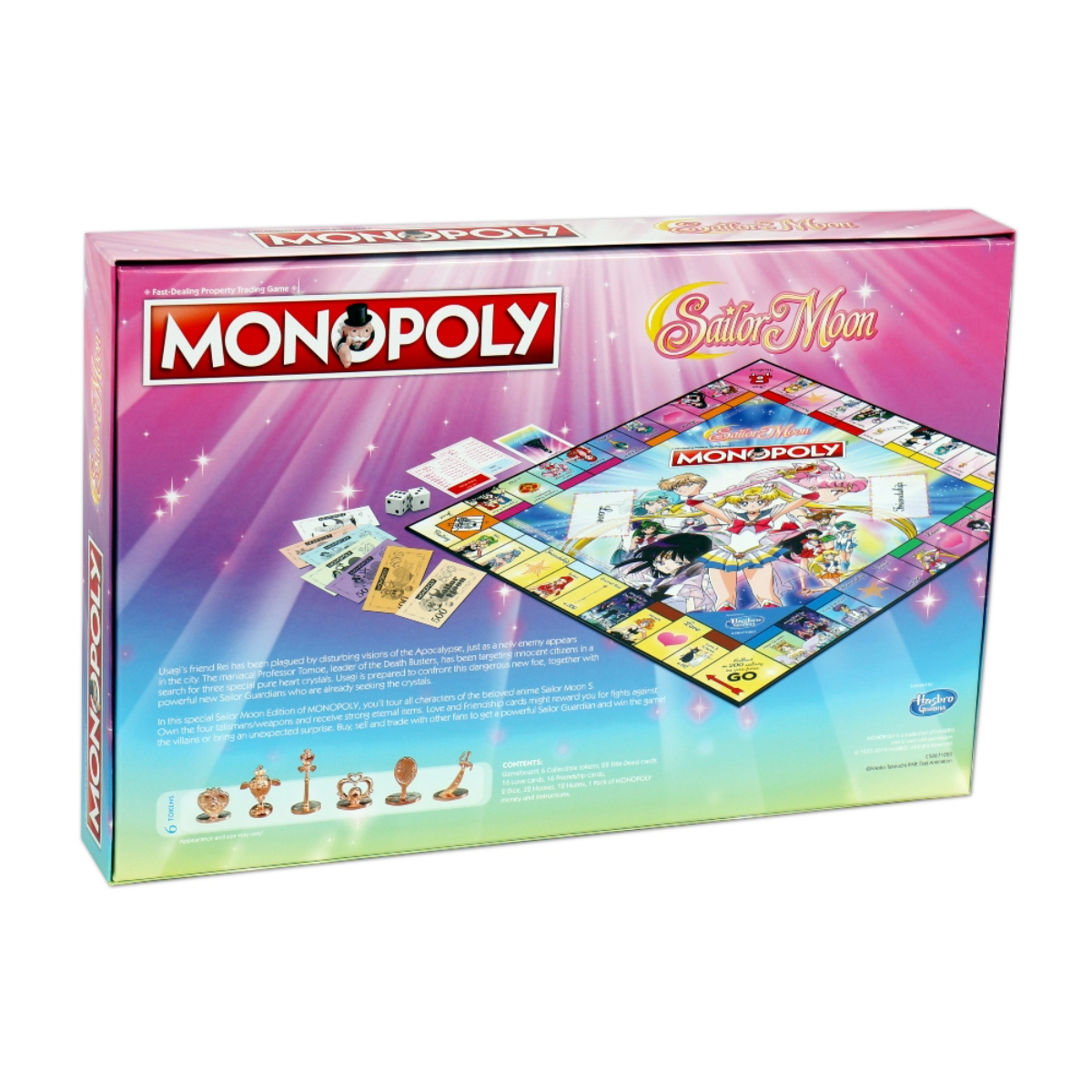 Scatola Monopoly Sailor Moon. La scatola presenta immagini dei personaggi di Sailor Moon sul davanti.