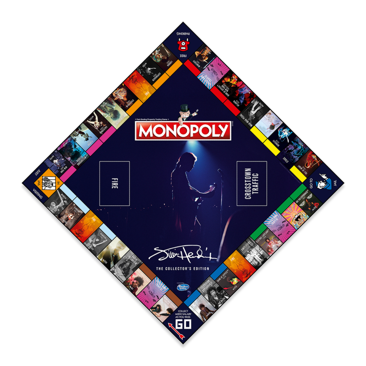 Gioco da tavolo Monopoly, con un'immagine di un concerto e una firma.