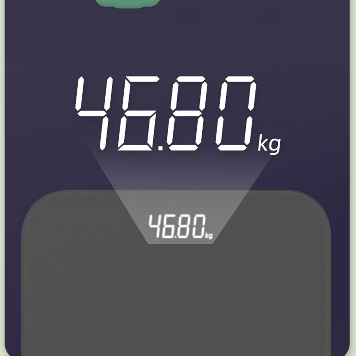 Digitale Waage mit 46,80 kg. Ein kleineres Display zeigt das Gewicht.