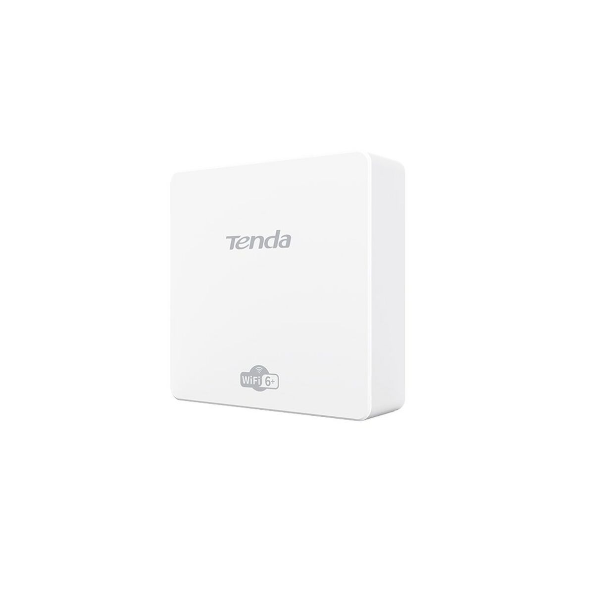 Basit tasarımlı beyaz Tenda WiFi 6+ yönlendirici, beyaz bir arka planda izole edilmiş.