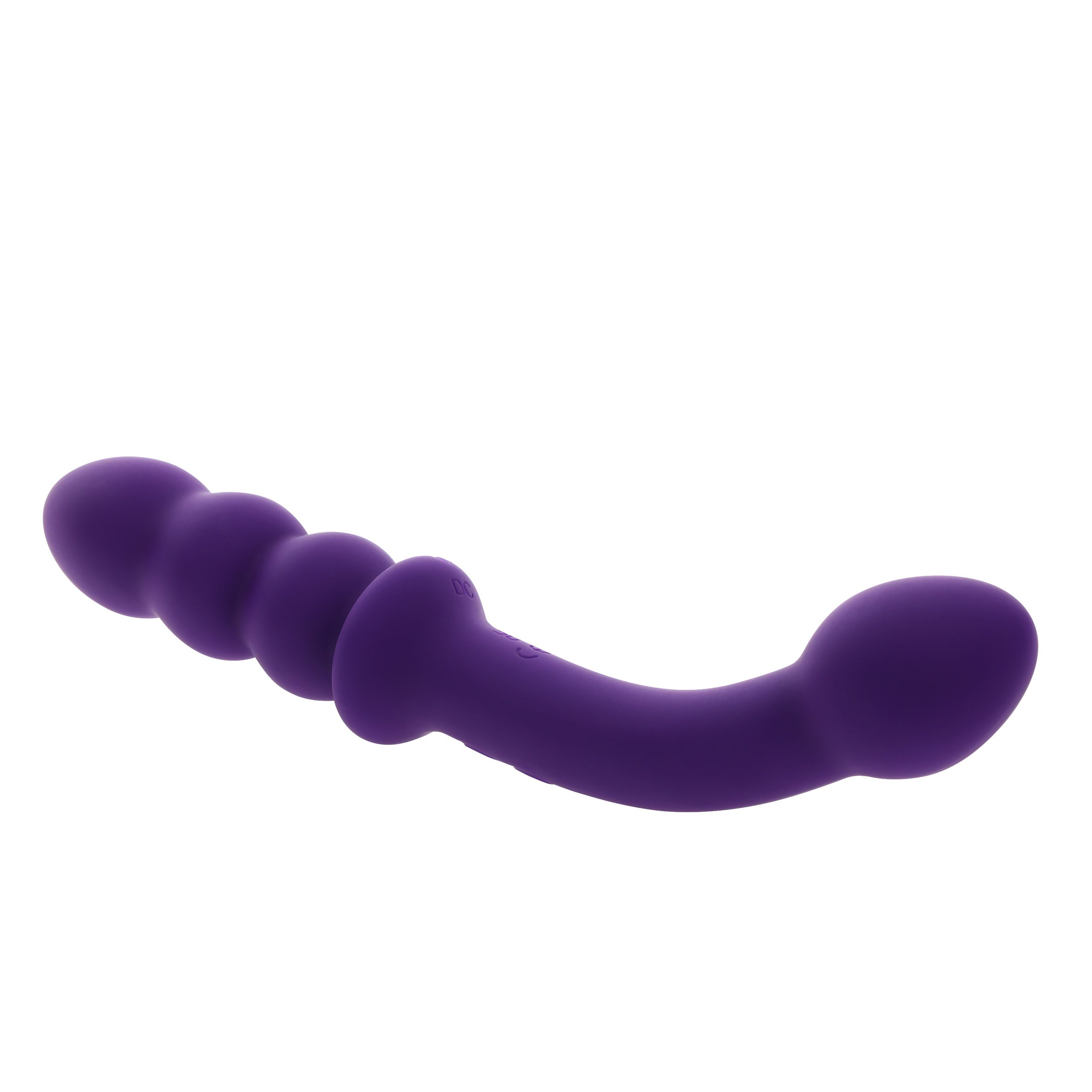 Ein lila Vibrator mit mehreren Abschnitten. Er befindet sich auf weißem Hintergrund.