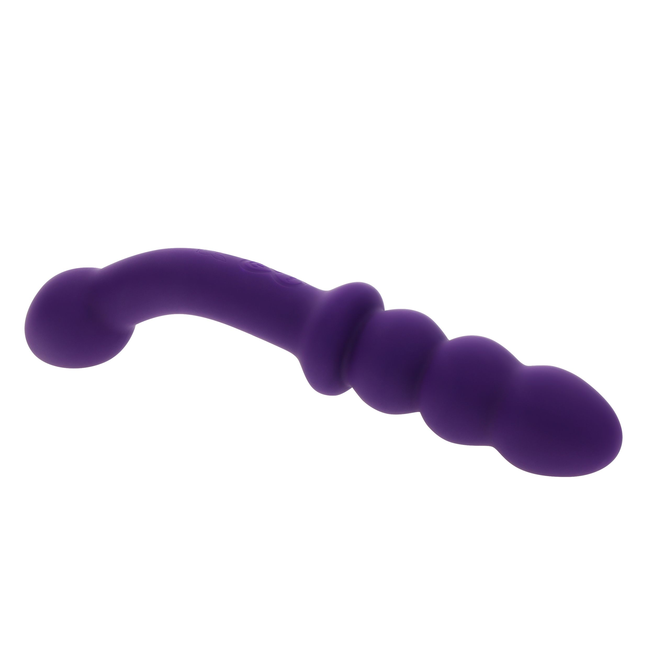 Ein violetter Vibrator mit geschwungenem Design. Er ist glatt und hat Rillen.