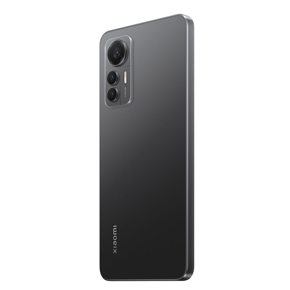 Ciemnoszary smartfon z trzema tylnymi aparatami i logo 'Xiaomi' z boku.