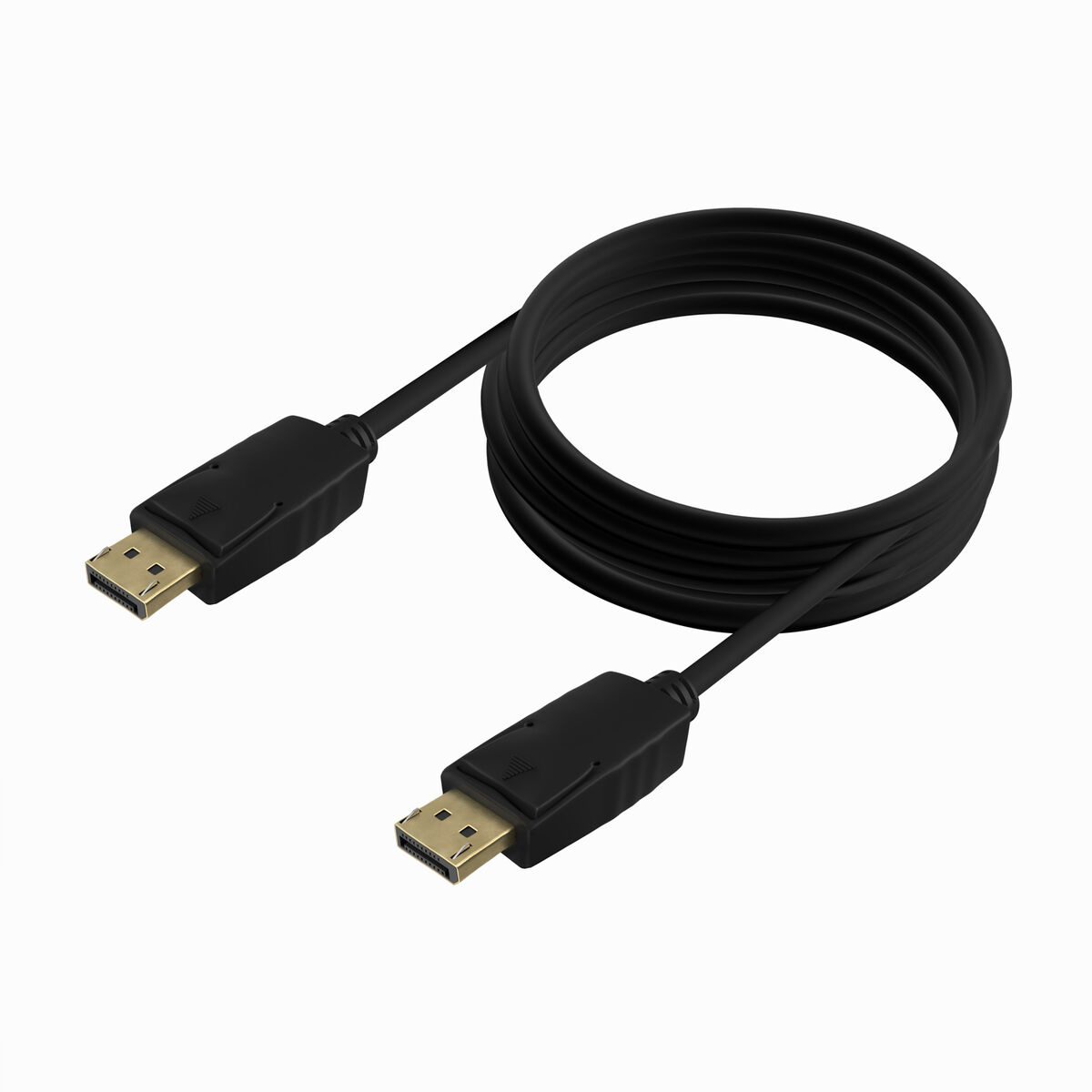 Zwarte DisplayPort-kabel met twee zwarte connectoren.