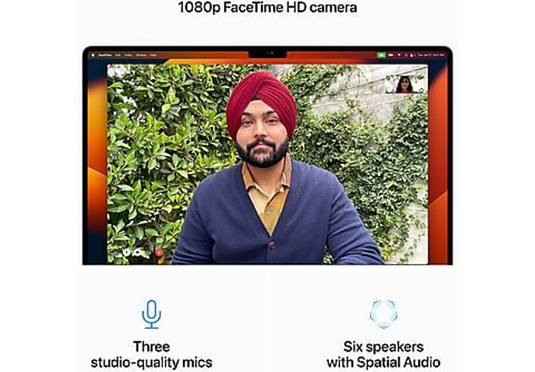 Laptop screen showing a man in a turban and a video call interface.